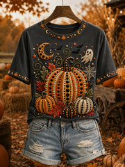 Women's Polka Dot Fall Pumpkin Print Short-sleeved T-shirt