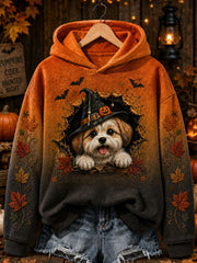 Women's Halloween Dog Art Print Regular Sweatshirt