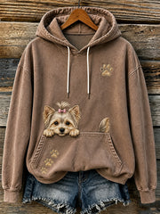 Women's Lovely Peeking Yorkshire Terrier & Paws Print Hoodie