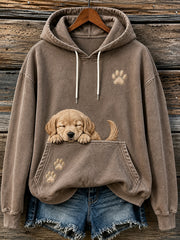Women's Lovely Sleeping Golden Retriever & Paws Print Hoodie