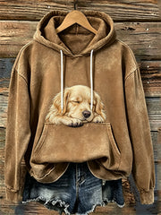 Women's Lovely Sleeping Golden Retriever Dog Print Cozy Hoodie