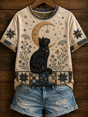 Women's Zodiac Cat Print Casual Short-Sleeve T-Shirt