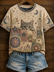 Women's Zodiac Cat Print Casual Short-Sleeve T-Shirt