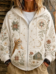 Women's Constellation Cat Print Casual Hooded Sweatshirt