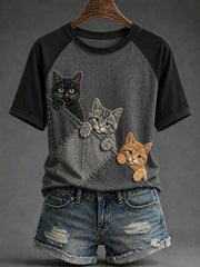 Women's Funny Cute Cate round neck short sleeve T-shirt