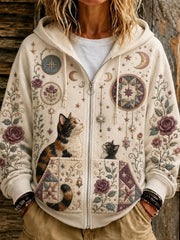 Women's Constellation Cat Print Casual Hooded Sweatshirt