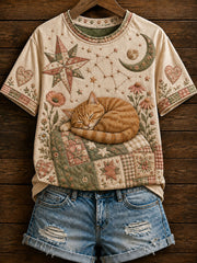 Women's Zodiac Cat Print Casual Short-Sleeve T-Shirt