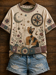 Women's Zodiac Cat Print Casual Short-Sleeve T-Shirt