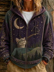 Women's Constellation Cat Print Casual Hooded Sweatshirt