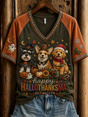 Women's Happy Hallothanksmas Holiday Season Dogs Print Sweatshirt