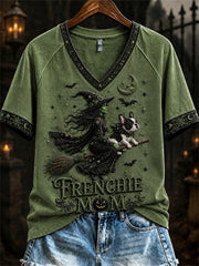 Women's Halloween Bad Witch Frenchie Mom Print short-sleeved T-shirt