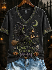 Women's Halloween Bad Witch Cocker Spaniel Mom Print short-sleeved T-shirt