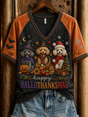Women's Happy Hallothanksmas Holiday Season Dogs Print Sweatshirt