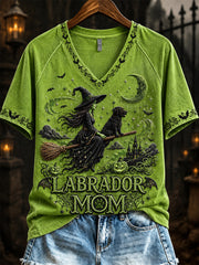 Women's Halloween Bad Witch Labrador Mom Print short-sleeved T-shirt
