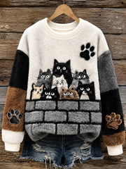Women's Cute cat printed Flannel Hoodie