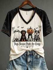 Women's Halloween Cute Dog Pattern Print Casual Short Sleeve T-shirt