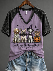 Women's Halloween Cute Dog Pattern Print Casual Short Sleeve T-shirt