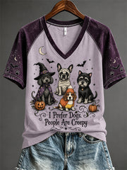 Women's Halloween Cute Dog Pattern Print Casual Short Sleeve T-shirt