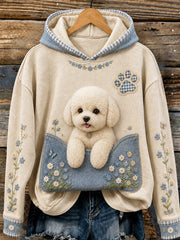 Women's Cute Bichon Frise Floral Print Comfy Sweatshirt