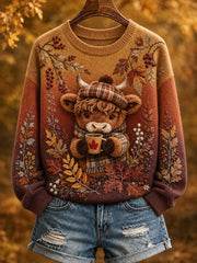 Women's Fall Highland Cow Print Casual Sweatshirt