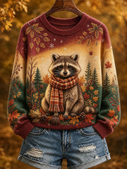 Women's Fall Raccoon Print Casual Sweatshirt