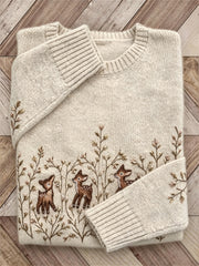 Women's Forest Deer Fall Plants Print Cozy crew neck sweater