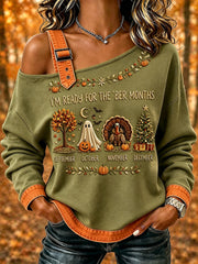 Women's Vintage I'm Ready For The 'ber Months Print Comfy Off-Shoulder Sweatshirt
