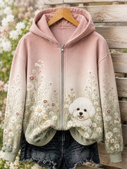 Women's Floral Dog Zip-Up Hoodie