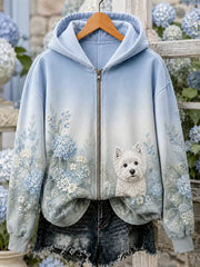 Women's Floral Dog Zip-Up Hoodie