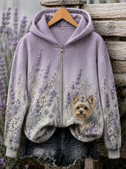 Women's Floral Dog Zip-Up Hoodie