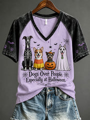 Women's Halloween Cute Dog Pattern Print Casual Short Sleeve T-shirt