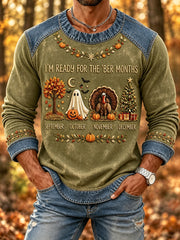 Men's Vintage I'm Ready For The 'ber Months Print Crew-Neck Printed Hoodie