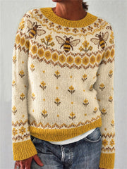 Women's bee pattern design casual long-sleeve sweater