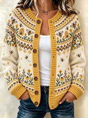 Women's bee pattern design casual cardigan-style knit jacket