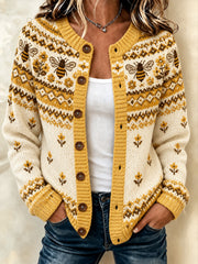 Women's bee pattern design casual cardigan-style knit jacket