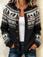 Women's farm cow pattern printed casual cardigan-style knit jacket