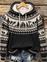 Women's farm cow pattern printed casual hoodie