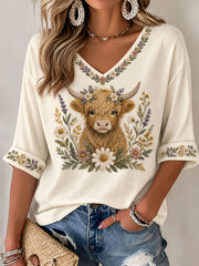 Women's Highland Cow Print Casual T-Shirt