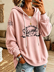 Women’s Highland Cow Print Casual Hoodie