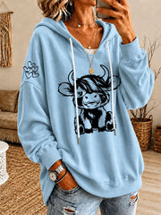 Women’s Highland Cow Print Casual Hoodie