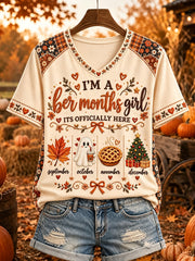 Women's Vintage I'm A 'ber Months Girl Print Cozy Short-sleeved T-shirt