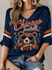 Women's Football Gameday Gift For Football Fans Mid-length Sleeves V-Neck T-Shirt