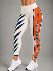 Women's Chicago Football Lover Bear Art Printed Leggings