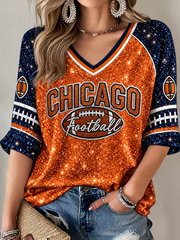 Women's Football Gameday Gift For Football Fans Mid-length Sleeves V-Neck T-Shirt