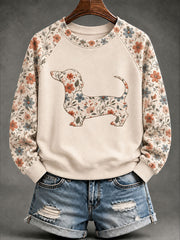 Women's Dachshund Floral Print Casual Raglan Sleeve Sweatshirt