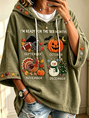 Women's Vintage I'm Ready For The 'ber Months Print Cozy Hoodie