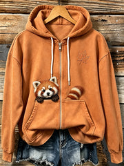 Women's Cute Forest Red Panda Print Comfy Zip-Up Hoodie