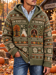 Men's Vintage I'm Ready For The 'ber Months Print Cozy Hooded Cardigan