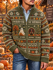 Men's Vintage I'm Ready For The 'ber Months Print Zip-Up Knit Jacket