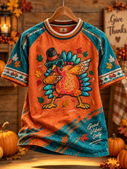 Women's Thanksgiving turkey print round neck short sleeve T-shirt